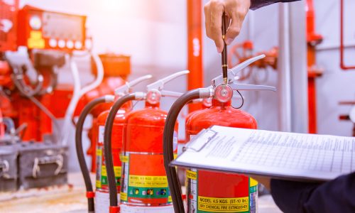 Engineer checking Industrial fire control system,Fire Alarm controller, Fire notifier, Anti fire.System ready In the event of a fire.